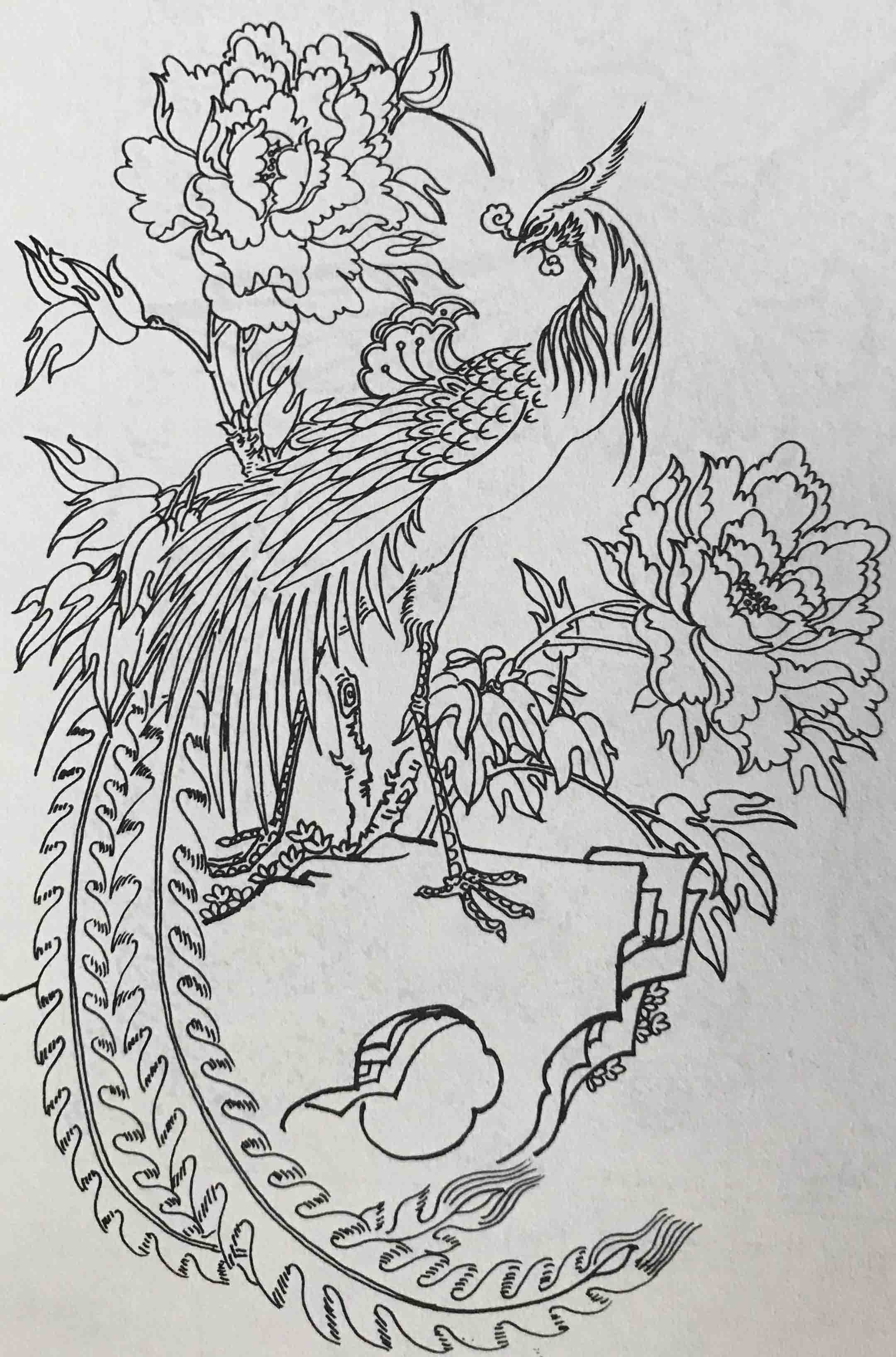 把牡丹抬上了"花中之王"的宝座,素以鸟王为称的凤凰和花王牡丹相配在