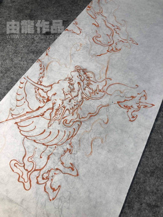 国画龙《红龙图》由龙作品