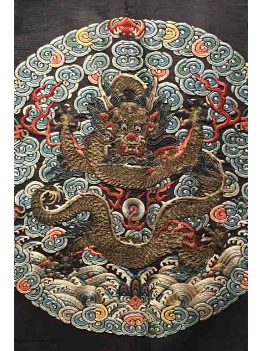 中国龙纹之石青色绣海水江崖龙袍